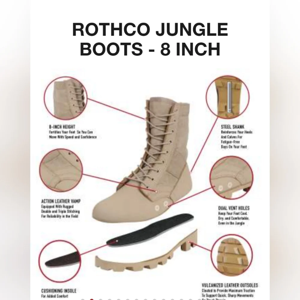 New Rothco Jungle Boots Size Mens 8 green Black 8 inch